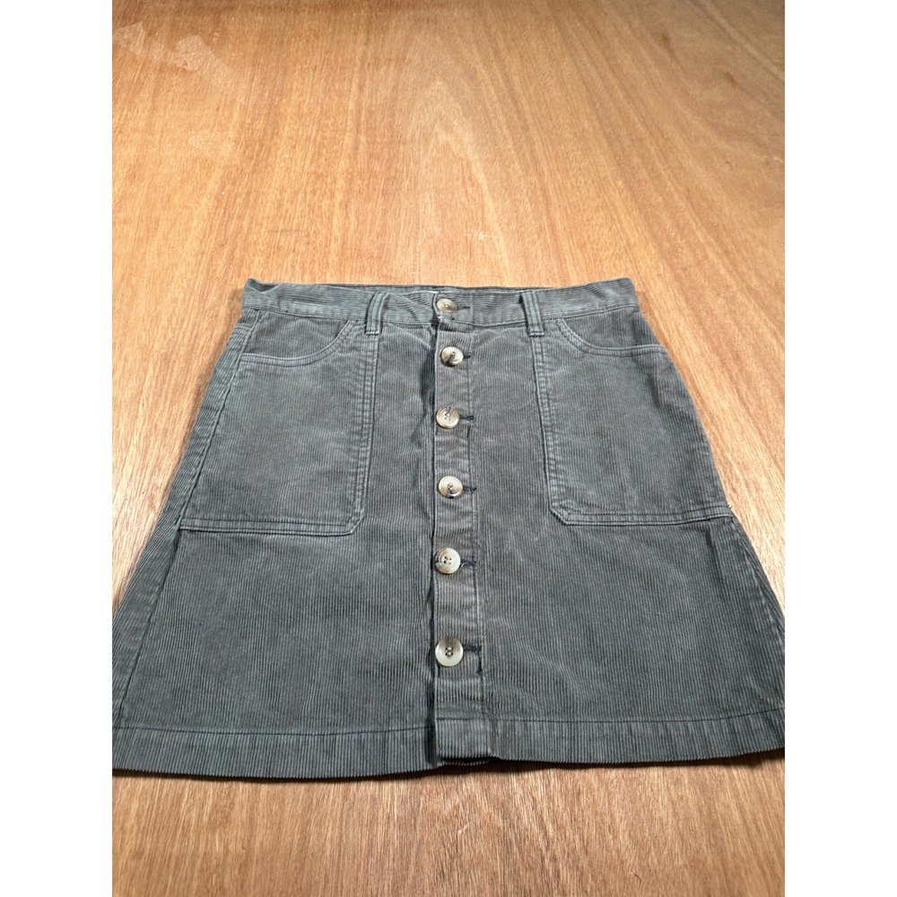Kensie Jeans Corduroy Skirt Women 6/28 Green Button Front A-Line Mini Casual